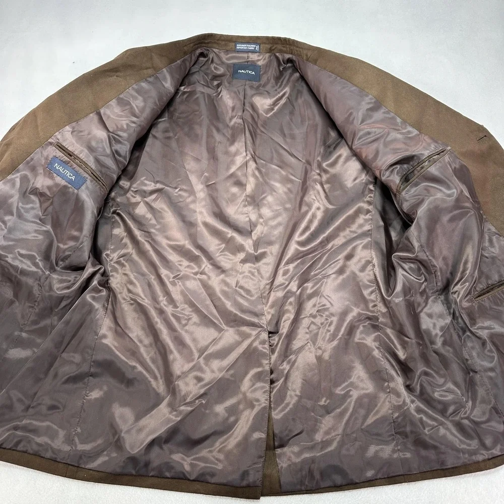 Nautica Sport Coat Mens 48R Brown Faux Suede Blazer‎ Jacket Three Button Prep